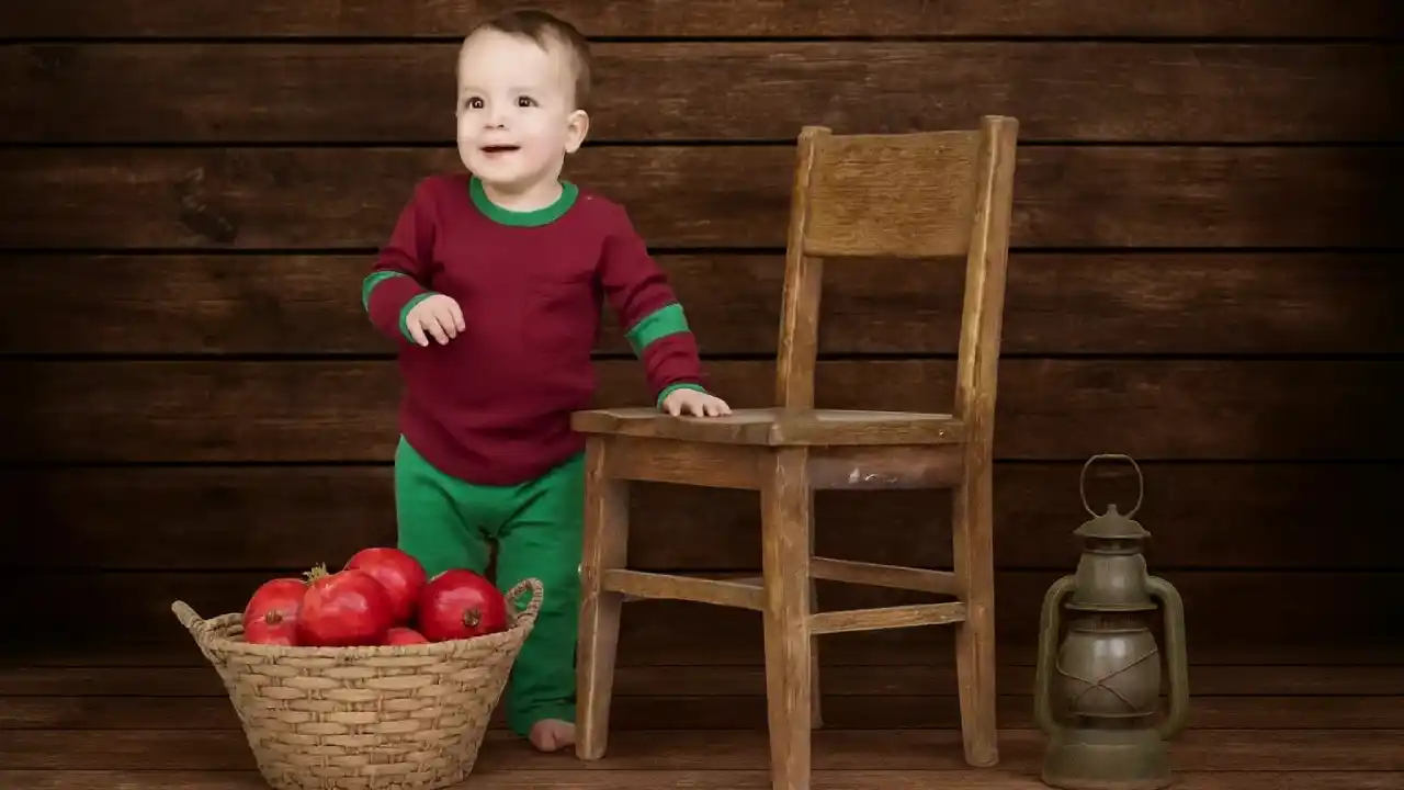 عکس پسربچه با فانوس و بک‌گراند چوبی