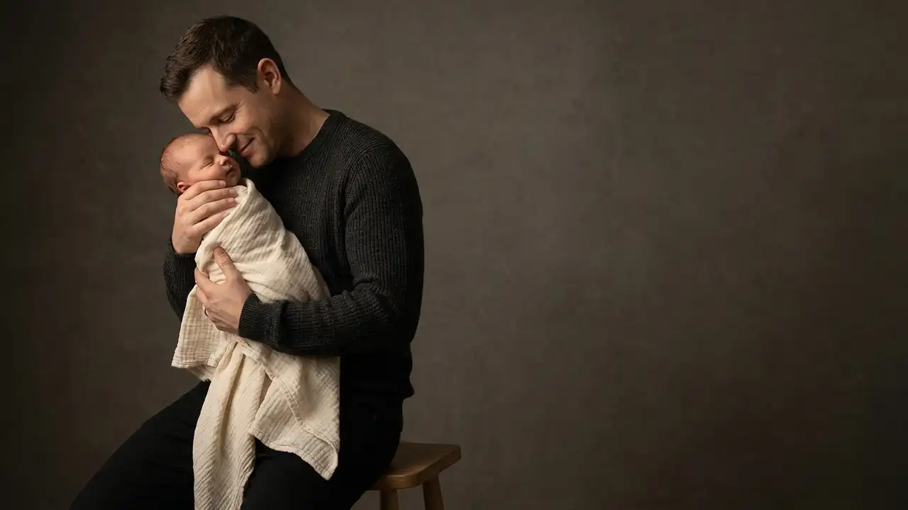 ایده عکس نوزاد و پدر آتلیه ای