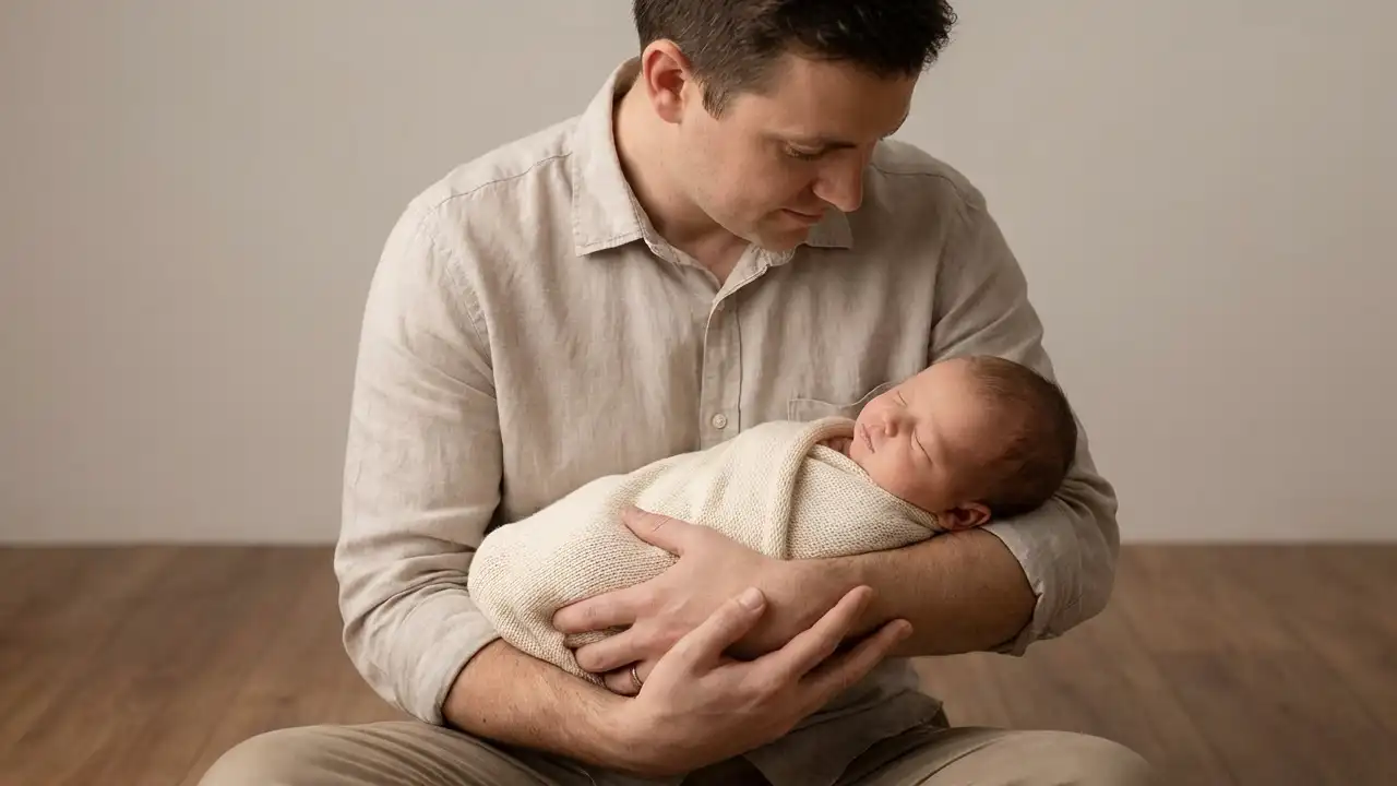 ایده‌ی خوابیدن نوزاد در بغل پدر 