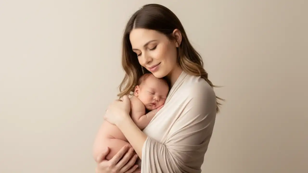 ژست عکس نوزاد و مادر در آتلیه