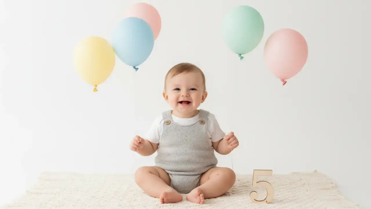 عکس ماهگرد نوزاد با بادکنک شناور 