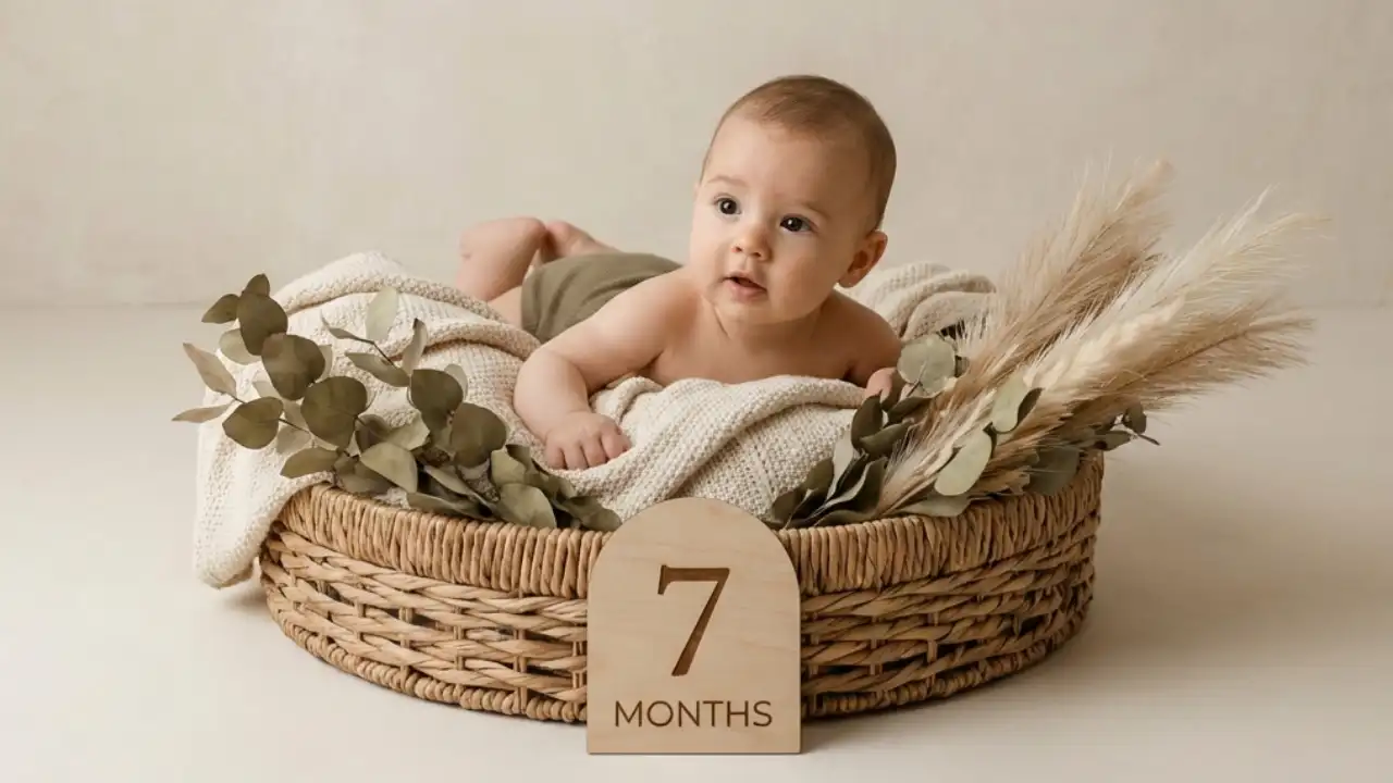 عکس ماهگرد نوزاد با سبد طبیعت 