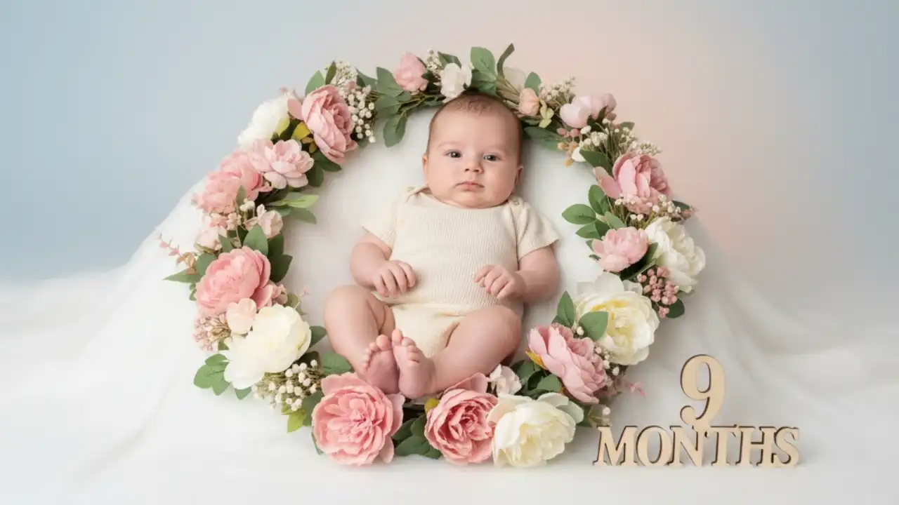 عکس ماهگرد نوزاد با حلقه گل 