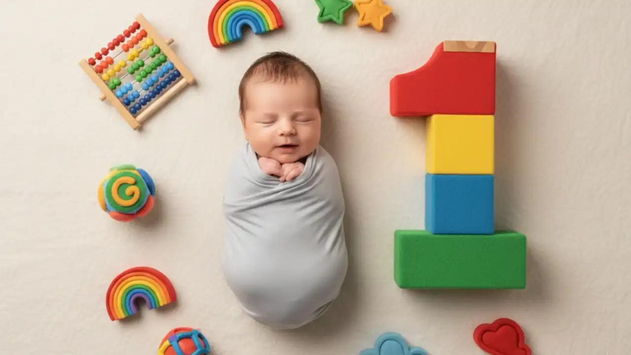 عکس ماهگرد نوزاد با خمیر بازی یا لگو