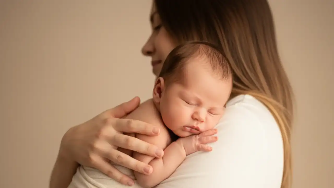 ژست نوزاد خوابیده روی شانه‌ی مادر
