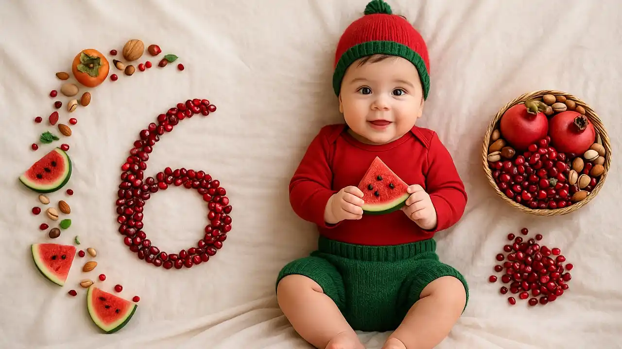 عکاسی از ماهگرد نوزاد با تم یلدا